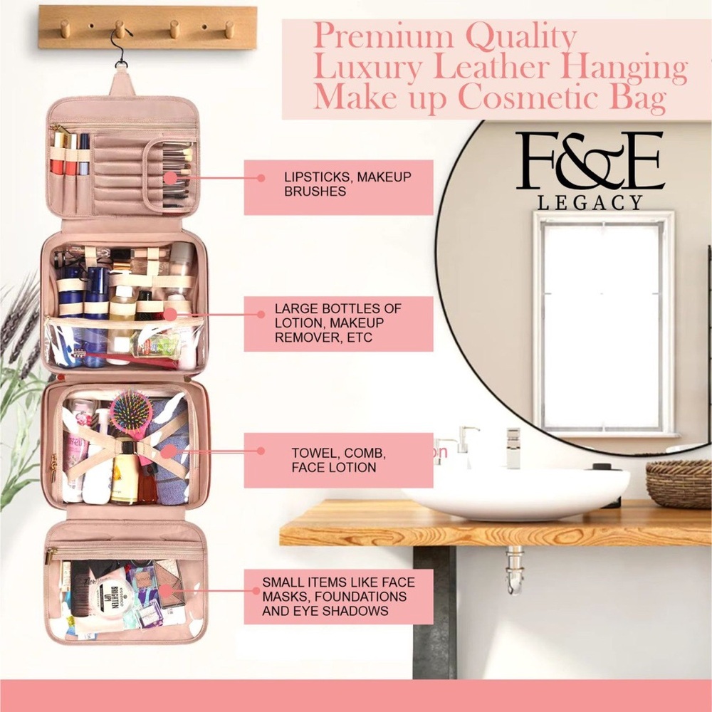 Legacy Premium Pink Leather Hanging Makeup Organizer